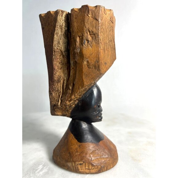 Vtg African Hand-Carved Ebony Wood Female Bust Sculpture Makonde Mpinga Folk Art - Picture 6 of 11